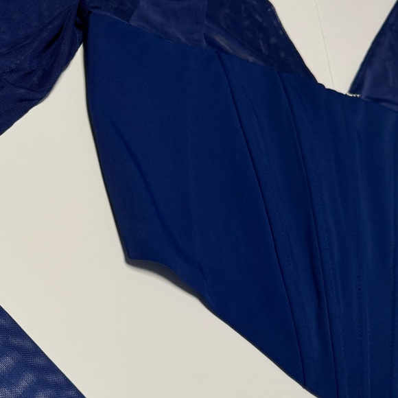 Navy Blue Corset Crop Top Long Sleeve - Picture 8 of 11